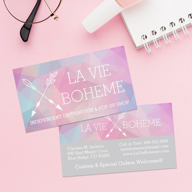Carte De Visite Boho Chic Crossés Flèches Pastel Polygonal Bohème (Créateur téléchargé)