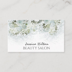 Carte De Visite Boho chic élégant bleu poussiéreux aquarelle flora