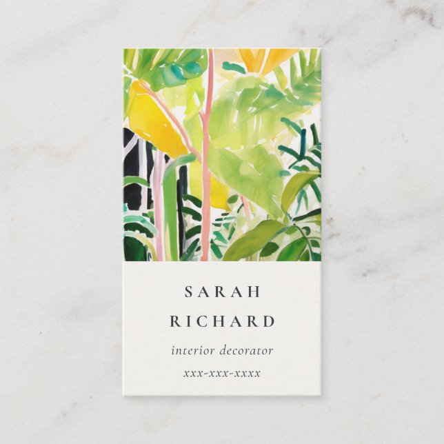 Carte De Visite Boho Chic Green Tropical Leafy Foliage Botanical (Devant)