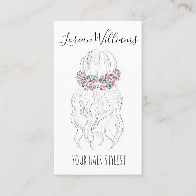 Carte De Visite Boho Coiffeur Mariage Floral Romantique QR (Devant)