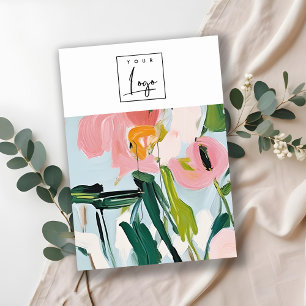Carte De Visite Boho Colorful rose bleu peint floral Haipin Logo