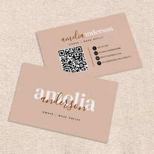 Carte De Visite Boho Desert Rose Beige Script QR Code