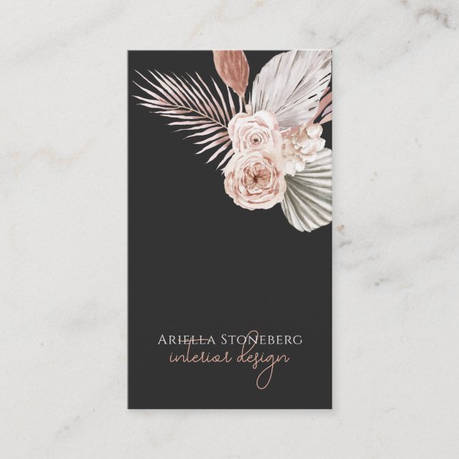 Carte De Visite Boho Designer d'intérieur Roses Pampas Grass (Devant)