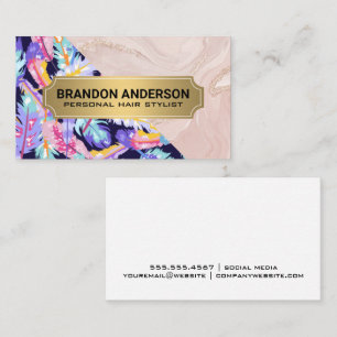 Carte De Visite Boho Feathers   Marbre rose