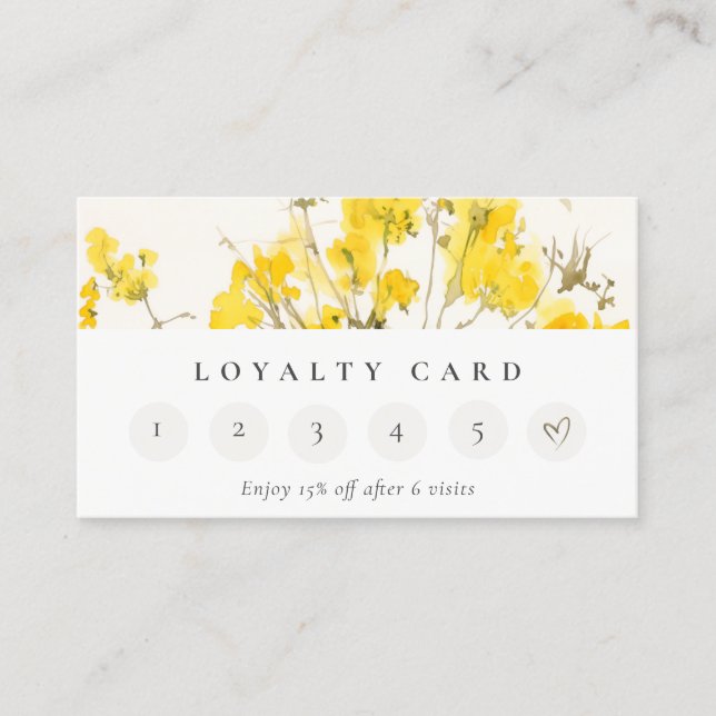 Carte De Visite Boho Fleur sauvage jaune Floral 6 Punch Loyalité (Devant)