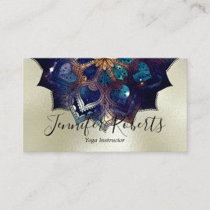 Carte De Visite Boho Floral Blue Mandala Chic Yoga Instructeur Gol