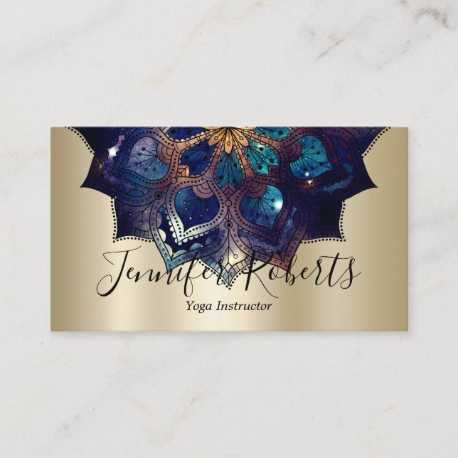 Carte De Visite Boho Floral Blue Mandala Chic Yoga Instructeur Gol (Devant)