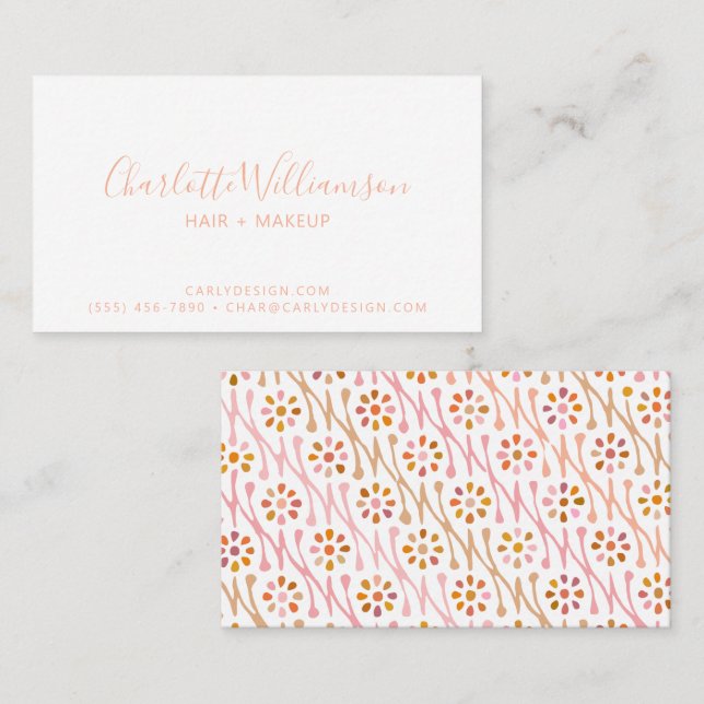 Carte De Visite Boho Floral Dessin Blush et Taupe personnalisé (Devant / Derrière)