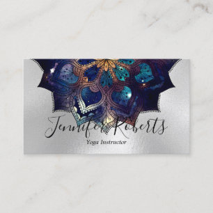 Carte De Visite Boho Floral Mandala Chic Yoga Instructeur Silver