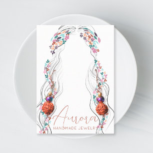 Carte De Visite Boho Floral Pastel Wavy Hair Girl Dessin Boucles d