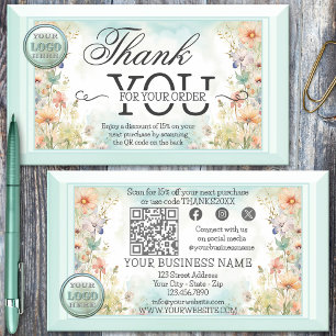Carte De Visite Boho Floral QR Code Logo Merci Pour Votre Commande