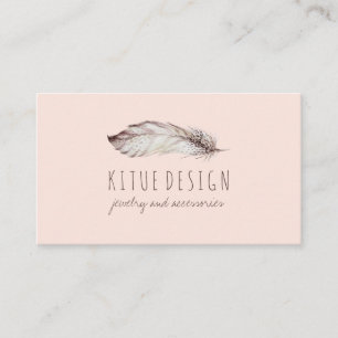 Carte De Visite Boho Girl rose vif imprimé Plume