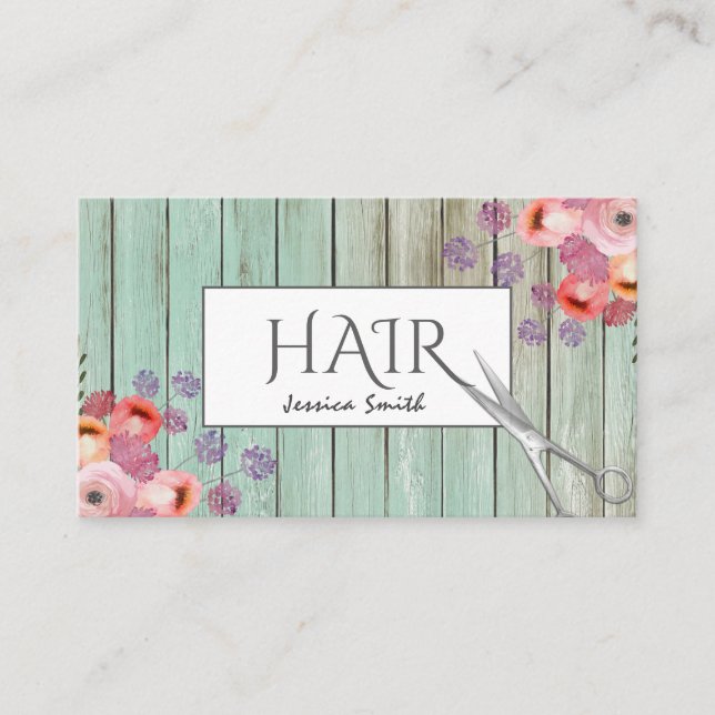 Carte De Visite Boho Glam élégant aquarelle ciseaux de bois fleuri (Devant)