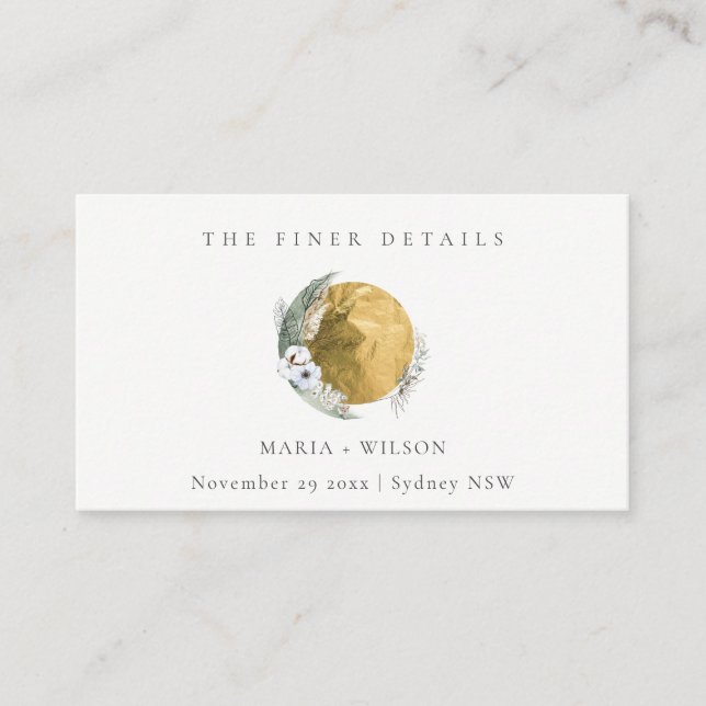 Carte De Visite Boho Gold Saga Green Floral Wreath Mariage Website (Devant)