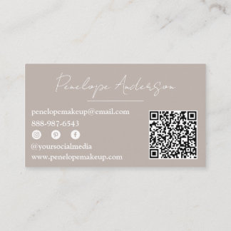 Carte De Visite Boho Gray Neutral Chic Minimalist Modern QR Code