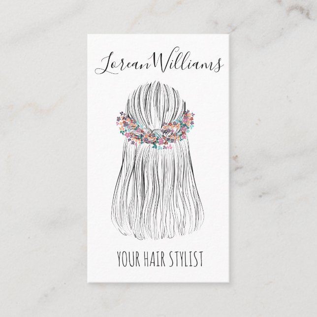 Carte De Visite Boho Hair Styliste Fleur Couronne Chaîne de cheveu (Devant)