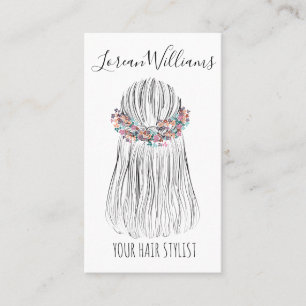 Carte De Visite Boho Hair Styliste Fleur Couronne Mariage coiffure