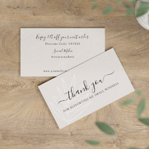 Carte De Visite Boho Leaf Taupe Merci pour votre commande