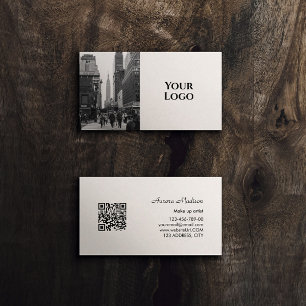 Carte De Visite Boho moderne QR Code noir et blanc avec photo