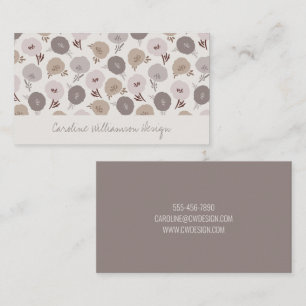 Carte De Visite Boho moderne Taupe Blush Grey Fleurs botaniques