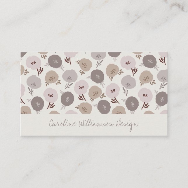 Carte De Visite Boho moderne Taupe Blush Grey Fleurs botaniques (Devant)