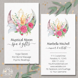Carte De Visite Boho Moon Crystals Plumes Fleurs