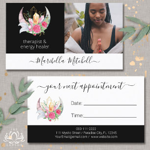 Carte De Visite Boho Moon Crystals Plumes Fleurs Rendez-vous