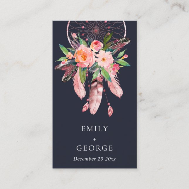 CARTE DE VISITE BOHO NAVY FLORA BLUSH DREAM CATCHER MARIAGE DÉTAIL (Devant)