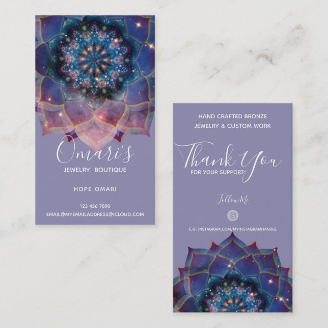 Carte De Visite Boho Nebula Bloom | Conception de Mandala (Devant / Derrière)