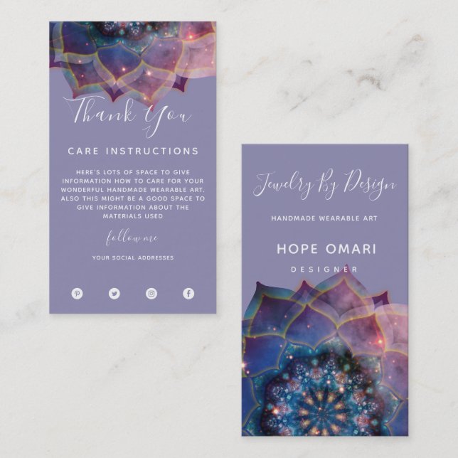 Carte De Visite Boho Nebula Bloom | Conception de Mandala (Devant / Derrière)