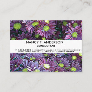 Carte De Visite Boho personnalisé noir et violet daises florales