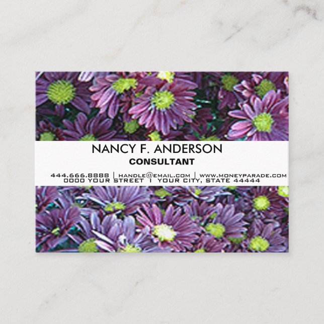 Carte De Visite Boho personnalisé noir et violet daises florales (Devant)