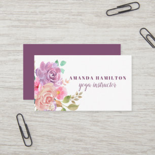 Carte De Visite Boho Purple Rose Fleurs en fleurs Aquarelle