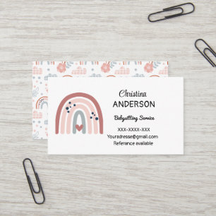 Carte De Visite Boho Rainbow Pastel Heart Babysitting
