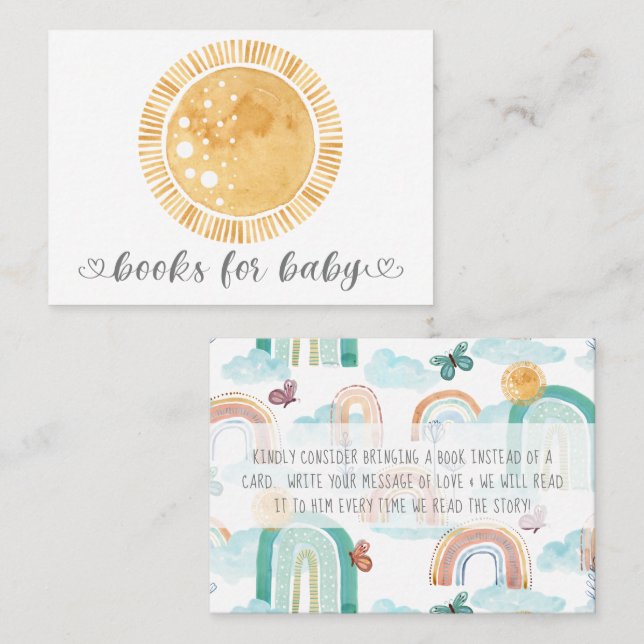 Carte De Visite Boho Rainbow Sunshine Sun Modern Livres pour bébé (Devant / Derrière)
