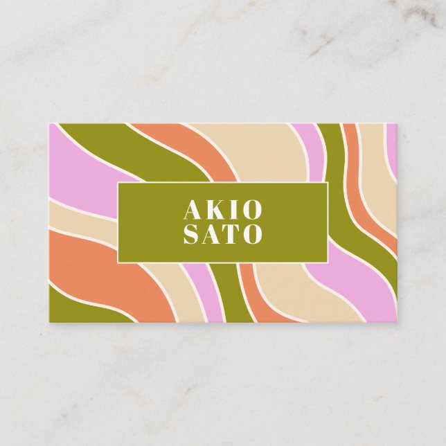Carte De Visite Boho Retro Abstrait Wavy Lines Rose Green (Devant)