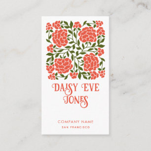 Carte De Visite Boho Rétro Orange Et Vert Floral