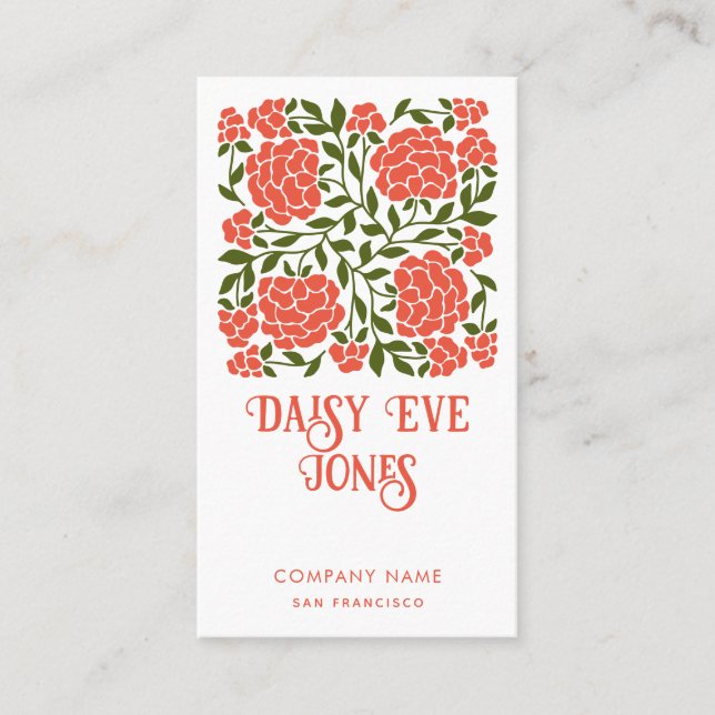 Carte De Visite Boho Rétro Orange Et Vert Floral (Devant)