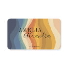 Boho Retro Script Abstrait Wavy Lines Jaune Bleu