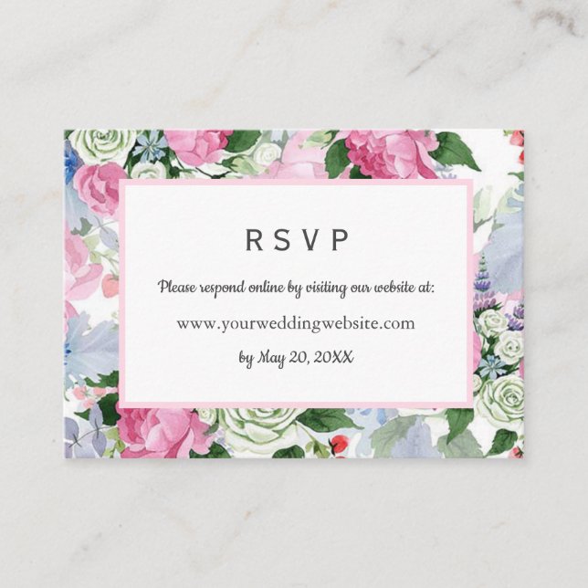 Carte De Visite Boho rose Floral Wedding RSVP site en ligne (Devant)