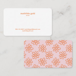 Carte De Visite Boho rose orange mignon fille minimaliste simple