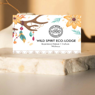 Carte De Visite Boho Rustique Antlers, Plumes perles Tribal Floral