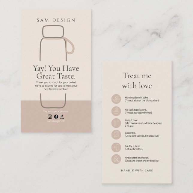 Carte De Visite Boho Tumbler Instruction Package Insert (Devant / Derrière)