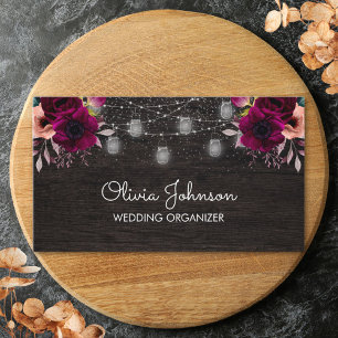 Carte De Visite Boho Violet Chaîne Fleur Lumière Bois Noir