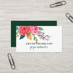 Carte De Visite Boho violet rouge rose Fleurs en fleurs Aquarelle