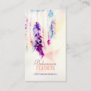 Carte De Visite Boho Watercolor Dreamcatcher Feathers