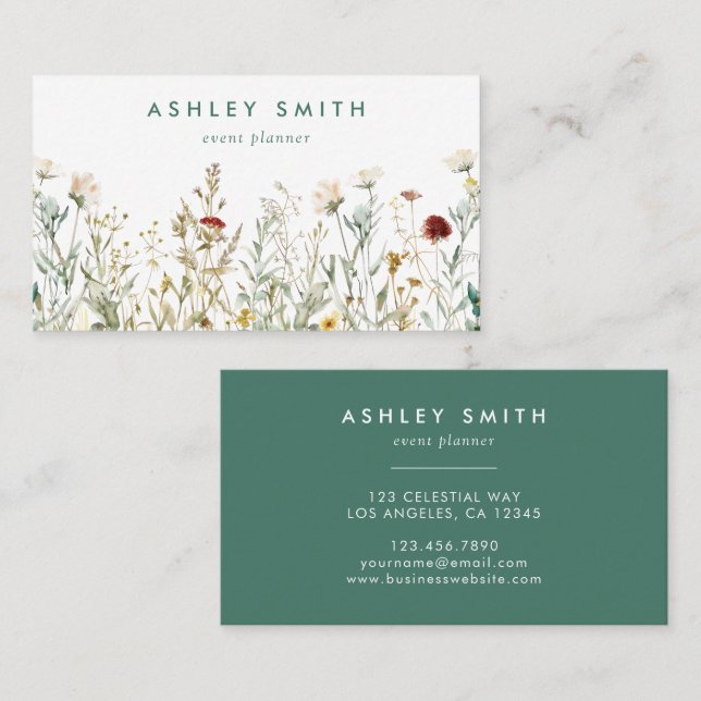 Carte De Visite Boho Wildflower (Devant / Derrière)