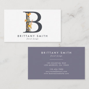 Carte De Visite Boho Wildflower Monogramme initial B