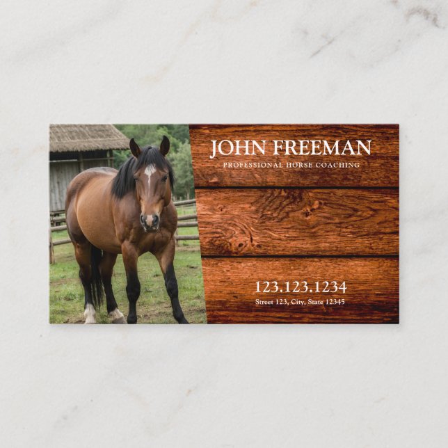 Carte De Visite Bois Brown rustique Texture Cheval Photo Equine (Devant)