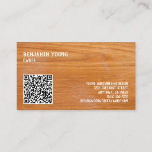 Carte De Visite Bois chêne Style Sept lignes Code QR personnalisé